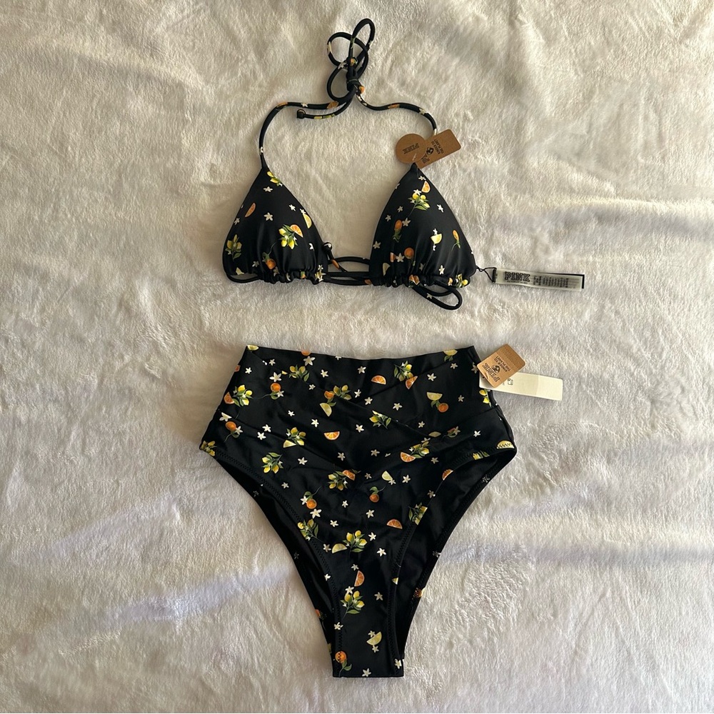 PINK Victoria’s Secret Black Floral Bikini Set
